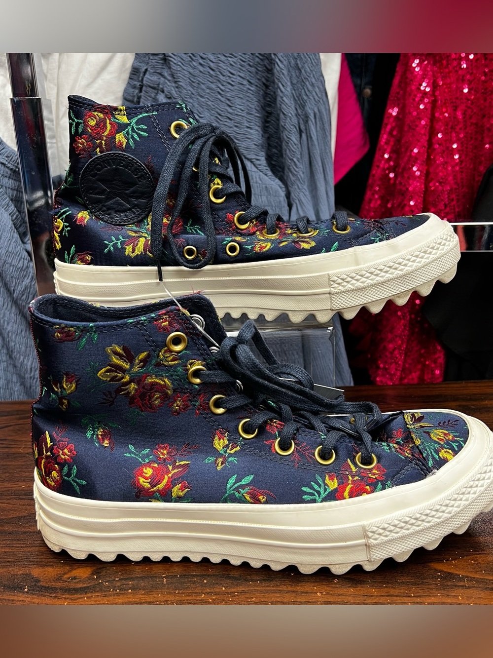 Converse Platform CTAS Lift Ripple Obsidian Navy Floral High Top - Size 8